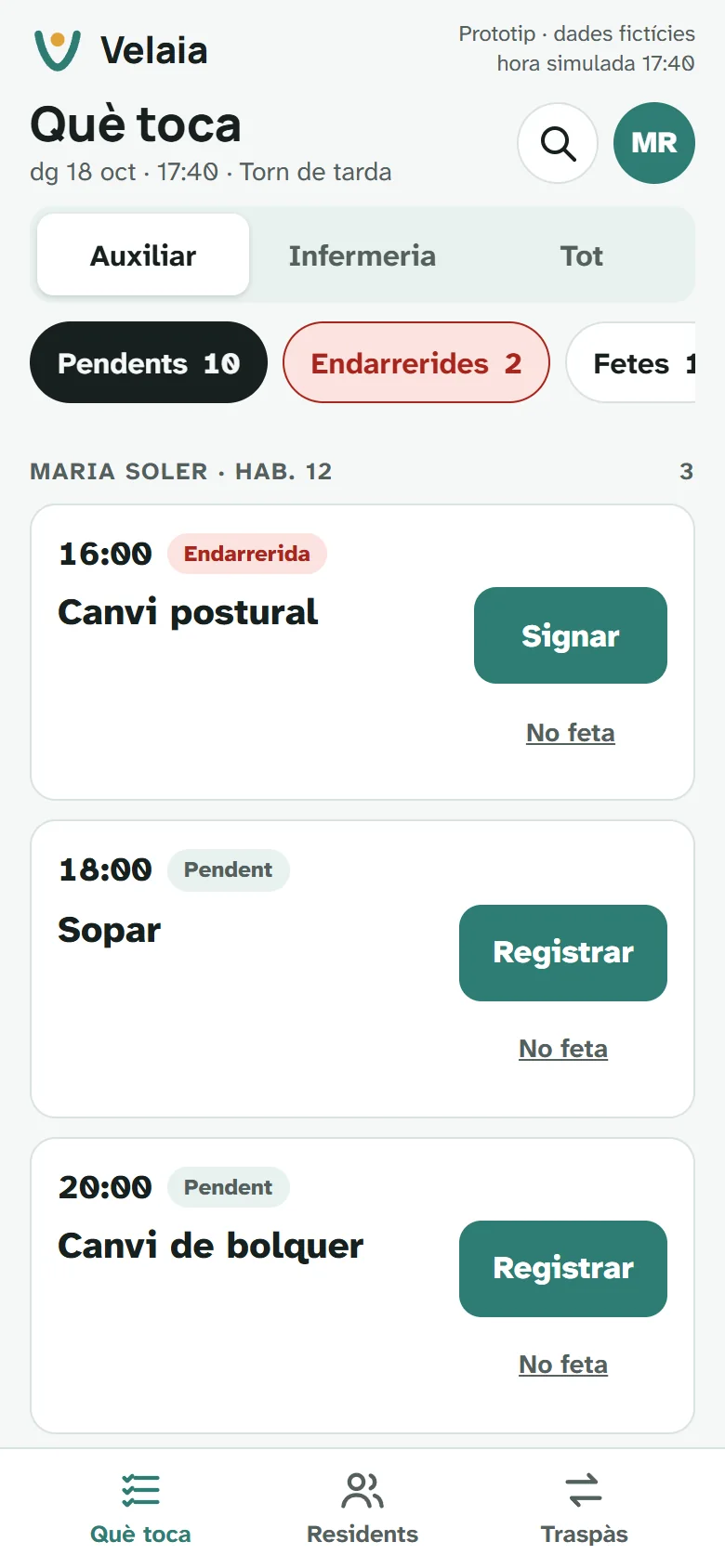 Registre de cures de Velaia al mòbil