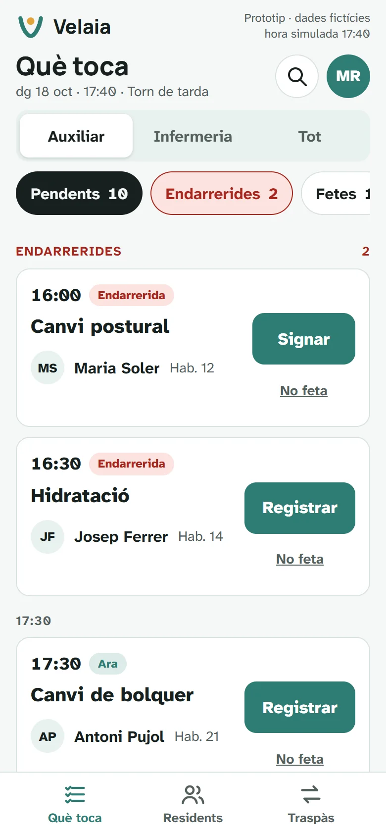App de planta de Velaia al mòbil, amb dades fictícies