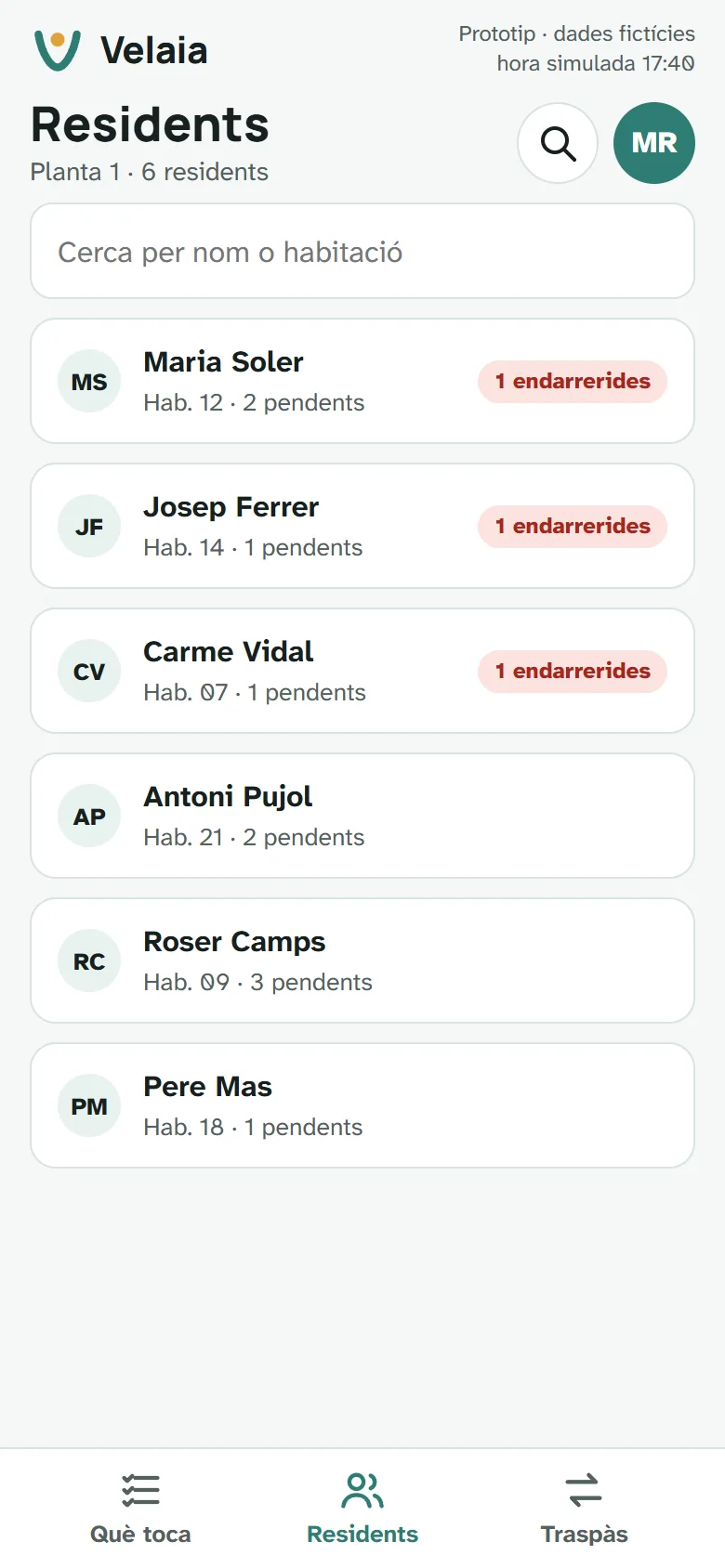 Fitxa de residents de Velaia al mòbil